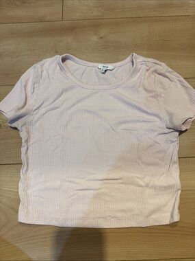 Ribbed Pale Pink Crop Tee - Women's Short Sleeve